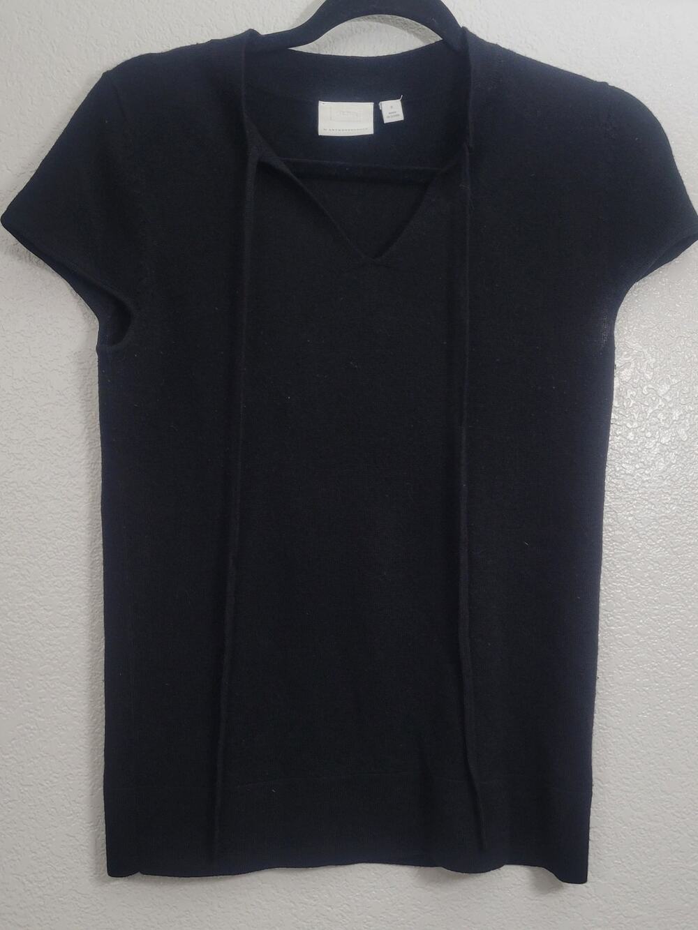 ett:twa by Anthropologie Black Merino Wool Blend Tie Neck Knit Top XS